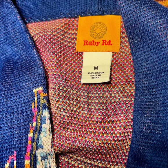 Ruby Rd. Open Front Long Sleeve Cardigan-Blue/Pink Mix-Size Medium-Casual-Long - Picture 16 of 16